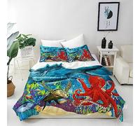 ANHOPE Ocean Underwater Duvet Cover Set Soft Lightweight 3 Piece Bedding Set with 2 Pillowcase Sea Animal Whale Octopus Turtle Fish Print Pattern Kids Boys Girls Quilt Cover with Zipper Closure King