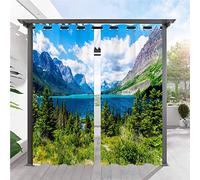 ANHOPE Outdoor Curtains Waterproof Eyelet Ring Top Drapes Nature Landscape Lake Mountain Scene Print Pattern Privacy Outside Curtains for Garden Patio Gazebo Pergola Porch 2 Panels 52 x 84 Inch