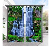 ANHOPE Outdoor Curtains Waterproof Eyelet Ring Top Drapes Nature Scenery Waterfall River Scene Print Pattern Privacy Outside Curtains for Patio Gazebo Pergola Porch Pool Door 2 Panels 52 x 84 Inch