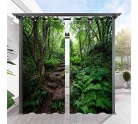 ANHOPE Outdoor Curtains Waterproof Eyelet Ring Top Drapes Tropical Jungle Forest Tree Path Print Pattern Privacy Outside Curtains for Garden Patio Gazebo Pergola Porch Pool 2 Panels 52 x 108 Inch