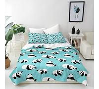 ANHOPE Panda Duvet Cover Set Soft Lightweight 3Pcs Bedding Set with 2 Pillowcase Cute Cartoon Animal Panda Bear Print Pattern Kids Boys Girls Microfiber Quilt Cover with Zipper Closure Double Size