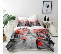 ANHOPE Paris Duvet Cover Set Double 200x200cm, 2 Pillowcases | Soft Microfibre Fabric, Romantic City Eiffel Tower Print, All Season Quilt Cover Set with Zipper Closure, for Home and Hotels