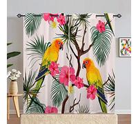 ANHOPE Parrot Curtains Eyelet 80% Blackout Room Darkening Curtains Tropical Oil Painting Parrot Floral Print Pattern Thermal Insulated Window Drapes for Bedroom Living Room 46 x 84 Inch Drop 2 Panels