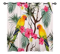 ANHOPE Parrot Curtains Eyelet 80% Blackout Room Darkening Curtains Tropical Oil Painting Parrot Floral Print Pattern Thermal Insulated Window Drapes for Bedroom Living Room 46 x 54 Inch Drop 2 Panels