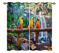 ANHOPE Parrot Curtains Eyelet Thermal Insulated Blackout Curtains Jungle Waterfall Animal Macaw Print Pattern Ring Top Drapes for Bedroom Living Room 52 x 63 Inch Drop 2 Panels