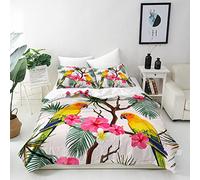 ANHOPE Parrot Duvet Cover Set Soft Comforter Cover Tropical Parrot Floral Print Pattern 3 Piece Bedding Set with Pillowcase All Season Quilt Cover with Zipper for Kids Adult Super King Size