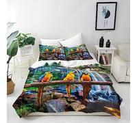 ANHOPE Parrot Duvet Cover Set Soft Lightweight Microfibre 3 Piece Bedding Set with 2 Pillowcase Animal Macaw Tropical Jungle Waterfall Print Pattern All Season Quilt Cover with Zipper Closure King