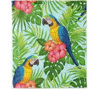 ANHOPE Parrot Throw Blanket Soft Lightweight Flannel Blanket for Couch Sofa Bed Tropical Jungle Palm Leaf Print Pattern All Season Decorative Throw for Kids Adults Single 130 x 150 cm