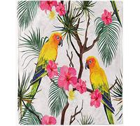 ANHOPE Parrot Throw Blanket Soft Lightweight Flannel Fleece Blanket for Couch Sofa Bed Tropical Parrot Floral Print Pattern All Season Decorative Throw for Kids Adults Single 130 x 150 cm