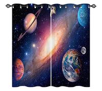 ANHOPE Planet Curtains Eyelet Thermal 80% Blackout Curtains with Space Galaxy Earth Print Pattern Soundproof Privacy Window Drapes for Kids Boys Girls Bedroom Living Room 55 x 63 Inch Drop 2 Panels