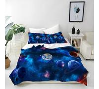 ANHOPE Planet Duvet Cover Set Soft Microfibre Polyester Quilt Cover 3 PCS Bedding Set with 2 Pillowcase Space Star Earth Print Pattern Comforter Cover with Zipper Closure Double (200 x 200 cm)