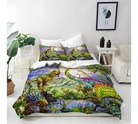 ANHOPE Prehistoric Dinosaur Duvet Cover Set, Super King 260x220cm | Soft Breathable Microfibre, Jungle Jurassic T-Rex Print, 2 Pillowcases 50x75cm, Kids Boys Girls Bedding Quilt Cover Set