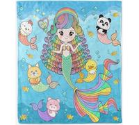 ANHOPE Princess Mermaid Blanket Soft Warm Lightweight Flannel Throw Blanket for Bed Sofa Couch Cute Ocean Sea Animal Print Pattern All Season Fluffy Throw for Kids Adults Single 130 x 150 cm