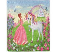 ANHOPE Princess Unicorn Blanket Soft Warm Lightweight Flannel Throw Blanket for Bed Sofa Couch Castle Rainbow Butterfly Print Pattern All Season Fluffy Throw for Kids Adults Single 130 x 150 cm