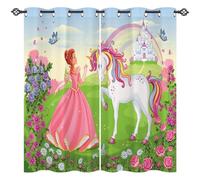 ANHOPE Princess Unicorn Curtains Eyelet Soft Thermal Insulated Blackout Curtains Castle Rainbow Butterfly Flower Print Pattern Ring Top Window Drapes for Bedroom Living Room 66 x 54 Inch 2 Panels