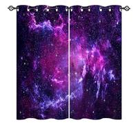 ANHOPE Purple Galaxy Blackout Thermal Eyelet Curtains 46 x 63 Inch 2 Panels | Cosmic Space Nebula Stars Print, Room Darkening, Soundproof, Kids Boys Girls Window Drapes for Bedroom Living Room