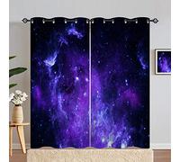 ANHOPE Purple Galaxy Thermal Blackout Curtains 46 x 90 Inch 2 Panels | Eyelet Top, Space Nebula Starry Sky Print, Soundproof, 80% Black out, Kids Boys Girls Window Drapes for Bedroom Living Room