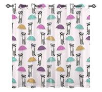 ANHOPE Raccoon Curtains Eyelet 80% Blackout Room Darkening Curtains Raccoon Colorful Umbrella Print Pattern Thermal Light Blocking Window Drapes for Kids Bedroom Living Room 42 x 63 Inch Drop 2 Panels
