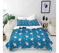 ANHOPE Raccoon Duvet Cover Set Single 135x200cm, 2 Pillowcases | Soft Breathable Microfibre, Cartoon Animal Ice Cream Print, Kids Boys Girls Quilt Cover Set with Zipper Closure