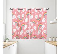 ANHOPE Rainbow Curtains Eyelet 80% Blackout Room Darkening Curtains Rainbow Cloud Pink Background Print Pattern Light Blocking Window Drapes for Girls Bedroom Living Room 28 x 54 Inch Drop 2 Panels