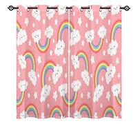 ANHOPE Rainbow Curtains Eyelet 80% Blackout Room Darkening Curtains Rainbow Cloud Pink Background Print Pattern Light Blocking Window Drapes for Girls Bedroom Living Room 46 x 63 Inch Drop 2 Panels
