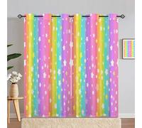 ANHOPE Rainbow Curtains Eyelet Ring Top Soft Thermal Insulated Blackout Curtains Colorful Line Stars Print Pattern Decorative Window Drapes for Girls Bedroom Living Room 46 x 84 Drop Inch 2 Panels
