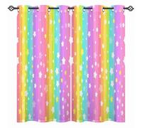 ANHOPE Rainbow Curtains Eyelet Ring Top Soft Thermal Insulated Blackout Curtains Colorful Line Stars Print Pattern Decorative Window Drapes for Girls Bedroom Living Room 52 x 63 Drop Inch 2 Panels