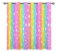 ANHOPE Rainbow Curtains Eyelet Ring Top Soft Thermal Insulated Blackout Curtains Colorful Line Stars Print Pattern Decorative Window Drapes for Girls Bedroom Living Room 46 x 54 Drop Inch 2 Panels