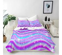 ANHOPE Rainbow Duvet Cover Set Soft Comforter Cover Colorful Galaxy Stars Print Pattern 3 Piece Bedding Set with Pillowcase All Season Decor Quilt Cover with Zipper for Kids Adults King Size