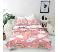 ANHOPE Rainbow Duvet Cover Set Soft Lightweight 3 Piece Bedding Set with 2 Pillowcase Pink Background Rainbow Cloud Print Pattern All Season Microfibre Polyester Quilt Cover with Zipper Closure Single