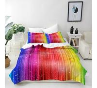 ANHOPE Rainbow Duvet Cover Set Soft Lightweight Microfibre Quilt Cover with 2 Pillowcase Colorful Colored Striped Background Print Pattern 3 Pcs Bedding Set with Zipper Closure Single 135 x 200 cm