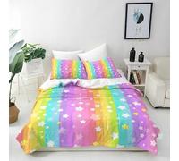 ANHOPE Rainbow Duvet Cover Set Soft Microfibre Polyester Quilt Cover 3 PCS Bedding Set with 2 Pillowcase Colorful Line Stars Print Pattern Comforter Cover with Zipper Closure Single