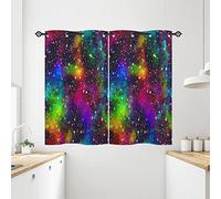 ANHOPE Rainbow Galaxy Blackout Curtains Eyelet 28 x 54 Inch 2 Panels | Soft Polyester, Colorful Space Nebula Print, Thermal Insulation, Printed Window Drapes for Bedroom Living Room