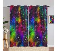 ANHOPE Rainbow Galaxy Blackout Curtains Eyelet 46 x 90 Inch 2 Panels | Soft Polyester, Colorful Space Nebula Print, Thermal Insulation, Printed Window Drapes for Bedroom Living Room