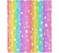 ANHOPE Rainbow Throw Blanket Soft Lightweight Flannel Blanket for Couch Sofa Bed Colorful Line Stars Print Pattern All Season Decorative Throw for Kids Adults Twin/Double 150 x 200 cm