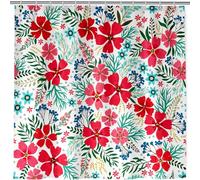 ANHOPE Red Pink Floral Leaf Shower Curtain for Bathroom 180 x 180 cm | Includes Hooks, Waterproof Polyester Fabric, Mould Proof, Mildew Resistant, Suitable for Bathtub, Outdoor Garden