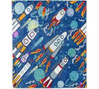 ANHOPE Rocket Throw Blanket Soft Flannel Throw for Sofa Couch Bed Cartoon Space Planet Stars Print Pattern All Season Fluffy Lightweight Blanket for Kids Baby Toddler 100 x 130 cm