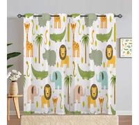 ANHOPE Safari Animal Curtains Eyelet 80% Blackout Room Darkening Curtains with Lion Elephant Giraffe Print Pattern Thermal Insulated Window Drapes for Bedroom Living Room 46 x 84 Inch Drop 2 Panels