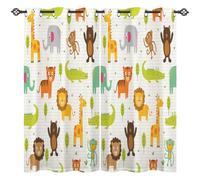 ANHOPE Safari Animal Curtains Eyelet Soft Thermal Blackout Curtains Jungle Lion Tiger Giraffe Bear Elephant Print Pattern Ring Top Soundproof Window Drapes for Kids Bedroom 52 x 63 Inch Drop 2 Panels