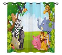 ANHOPE Safari Animal Curtains Eyelet Thermal Insulated Blackout Curtains Jungle Giraffe Elephant Lion Print Pattern Ring Top Drapes for Kids Boys Girls Bedroom Living Room 52 x 63 Inch Drop 2 Panels