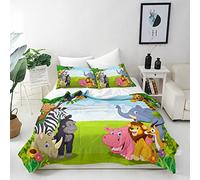 ANHOPE Safari Animal Duvet Cover Set 3 Piece Bedding Set Zoo Giraffe Elephant Lion Print Pattern Soft Comforter Cover with 2 Pillowcases Quilt Cover with Zipper for Kids Boys Girls Single