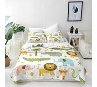ANHOPE Safari Animal Duvet Cover Set Soft Breathable Microfibre Quilt Cover with 2 Pillowcase Lion Elephant Giraffe Print Pattern 3 Pcs Bedding Set with Zipper Closure Super King 260 x 220 cm