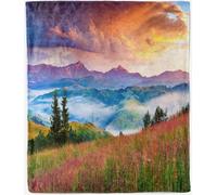 ANHOPE Scenery Blanket for Sofa Couch Bed All Season Flannel Throw Blanket Nature Foggy Sunrise Mountain Print Pattern Soft Fluffy Lightweight Fleece Throw for Kids Baby Toddler 100 x 130 cm