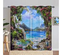 ANHOPE Scenery Curtains Eyelet 80% Blackout Room Darkening Curtains with Nature Landscape Garden Waterfall Print Pattern Light Blocking Window Drapes for Bedroom Living Room 46 x 90 Inch Drop 2 Panels