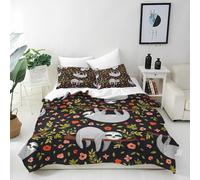 ANHOPE Sloth Duvet Cover Set Soft Comforter Cover with Baby Sloth Flower Branch Print Pattern 3 Piece Bedding Set with Pillowcase All Season Decorative Quilt Cover with Zipper for Kids Adults King