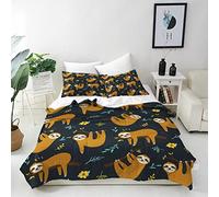 ANHOPE Sloth Duvet Cover Set Soft Lightweight 3 Piece Bedding Set with 2 Pillowcase Cute Cartoon Animal Sloth Print Pattern Kids Boys Girls Teens Quilt Cover with Zipper Closure Double 200 x 200 cm