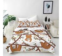 ANHOPE Sloth Duvet Cover Set Soft Lightweight Microfibre 3 Piece Bedding Set with 2 Pillowcase Cute Cartoon Jungle Animal Sloth Print Pattern Kids Boys Girls Quilt Cover with Zipper Closure Double