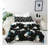 ANHOPE Space Cat Duvet Cover Set Soft Lightweight Microfibre Quilt Cover with 2 Pillowcase Cosmic Astronaut white Cat Doodle Print Pattern 3 Pcs Bedding Set with Zipper Closure King 230 x 220 cm