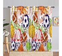 ANHOPE Sports Curtains Eyelet Ring Top Soft Thermal Insulated Blackout Curtains Basketball Football Baseball Print Pattern Decorative Window Drapes for Bedroom Living Room 55 x 90 Drop Inch 2 Panels