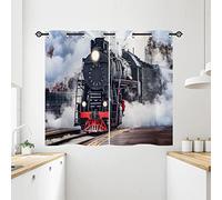 ANHOPE Steam Train Curtains Eyelet 80% Blackout Room Darkening Curtains with Retro Steam Engine Locomotive Print Pattern Light Blocking Window Drapes for Bedroom Living Room 28 x 54 Inch Drop 2 Panels